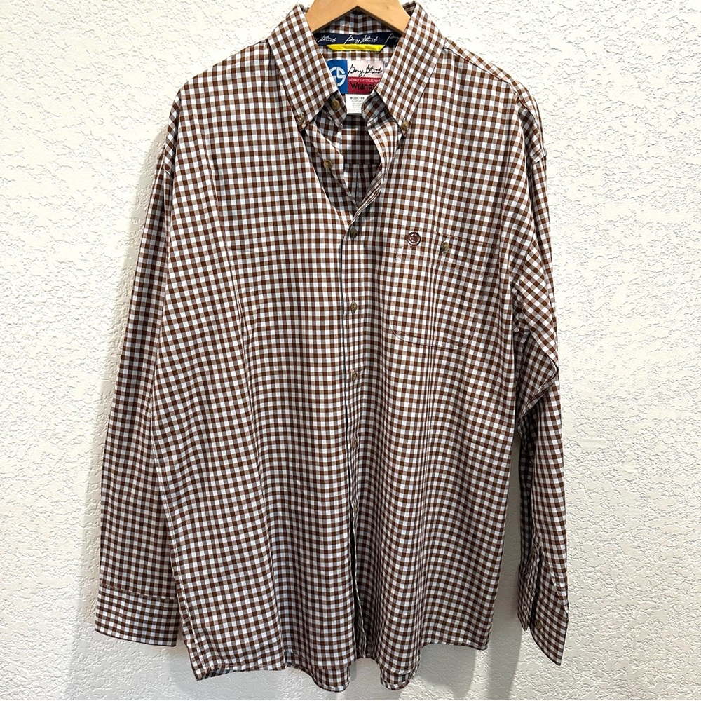 Wrangler George Strait Button Down Light Blue & Brown Western Country Cowboy